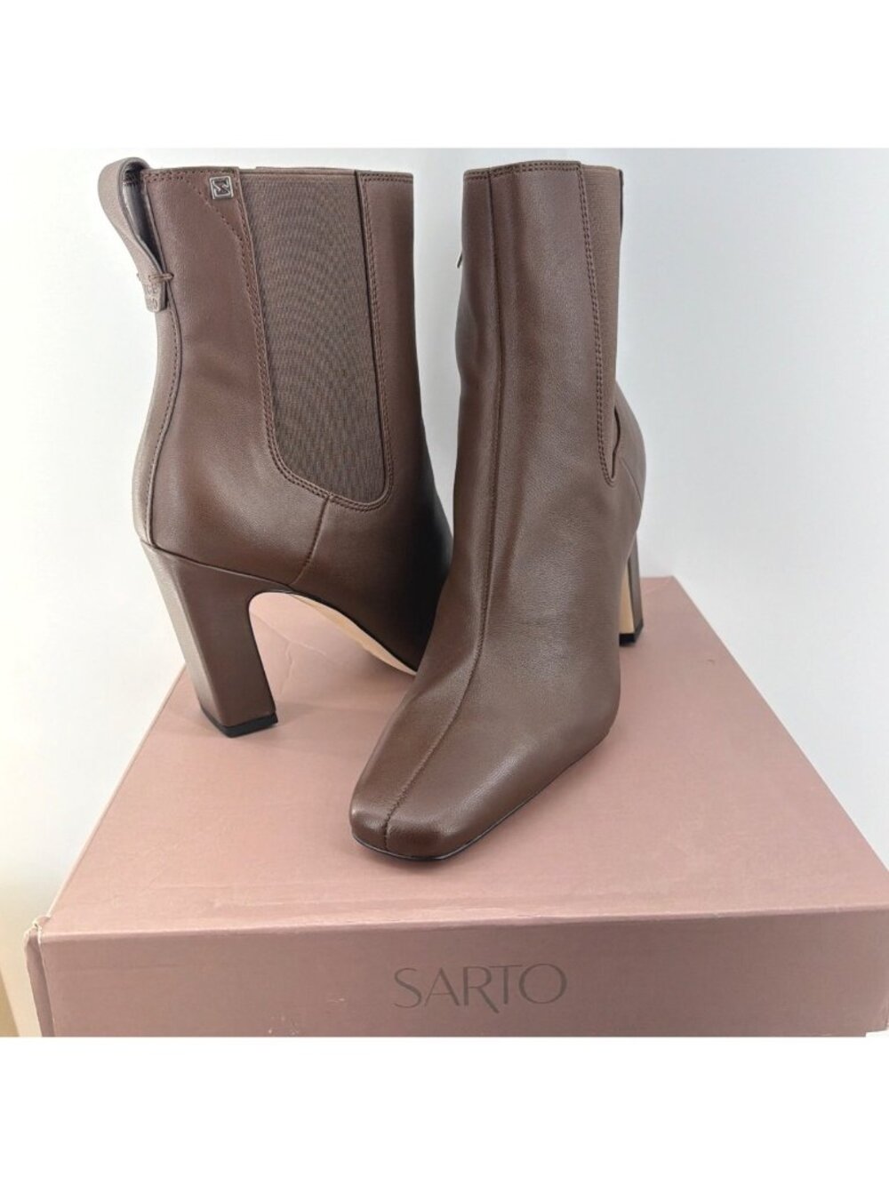 Sarto by Franco Sarto A-Flexa Blis Booties Brown Leather Square Toe Women Sz 8.5